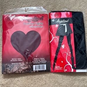 New Tights stockings bundle Angelina burgundy opaque black sheer hosiery 2 pairs